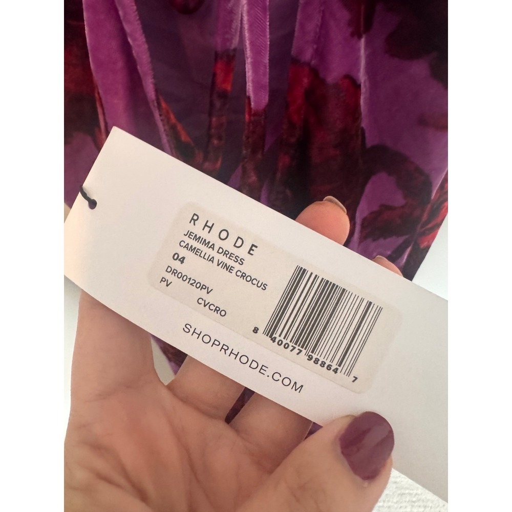 RHODE | Jemima Dress Womens 4 Purple Velvet Burnout Floral Midi Slip Dress NEW - Picture 4 of 6